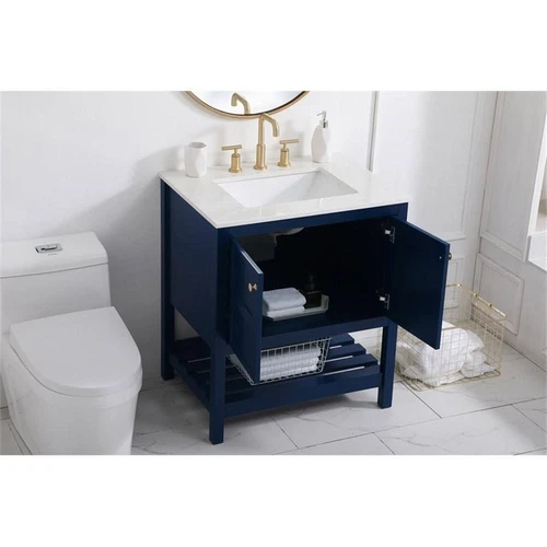 Elegant Decor Theo 30" Steel and Solid Wood Single Bathroom Vanity in Blue - Picture 8 of 8