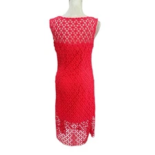 Trina Turk Eleanor Sleeveless Crochet Midi Sheath Dress Size 10 SPF/Neon Coral