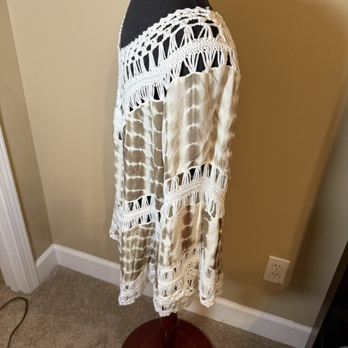 Lebendige beige Batik Häkel Tunika Top Boho Hippie Festival 1X - Bild 3 von 3