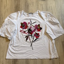 Zara White And Floral Puff Sleeve Casual Shirt Women  s Size Small
