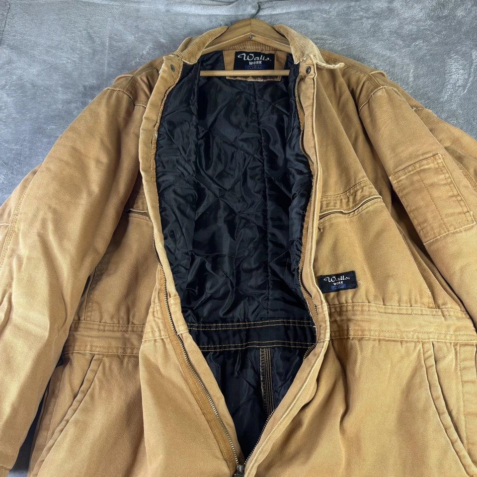 Walls Coveralls Mens Large Brown Insulated Quilted Lined Duck Work Zip Legs - Image 3 of 4