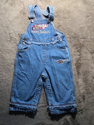 Vtg Y2K Harley Davidson Toddler Overalls 18M Distressed Frayed