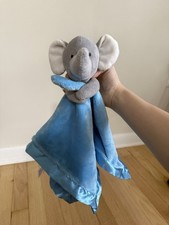 Carters Blue Gray Elephant Security Blanket Lovey Rattle Satin Trim 2014