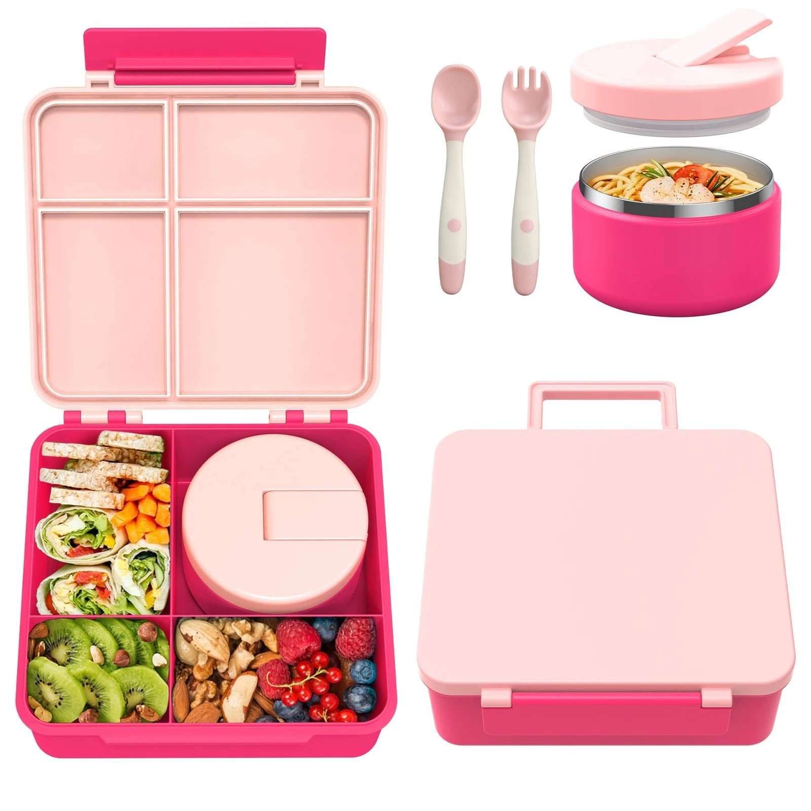 Bento Lunch with 8oz Soup Thermo, Leakproof Lunch Food Containers with 4 Comp...
