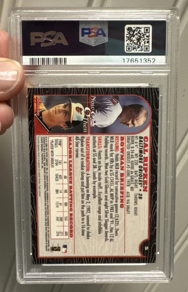 Bowman 1999 🔥 #5 Cal Ripken Jr. PSA 10 (POP 49) 💎 GEMA-MT Foto 2 de 2
