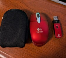 Red Logitech Cordless Optical Mouse With USB and Black Case