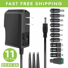 Universal 5V 1A/2A AC Adapter Power Supply Cord with 8 DC Plug Tips AC to DC5V