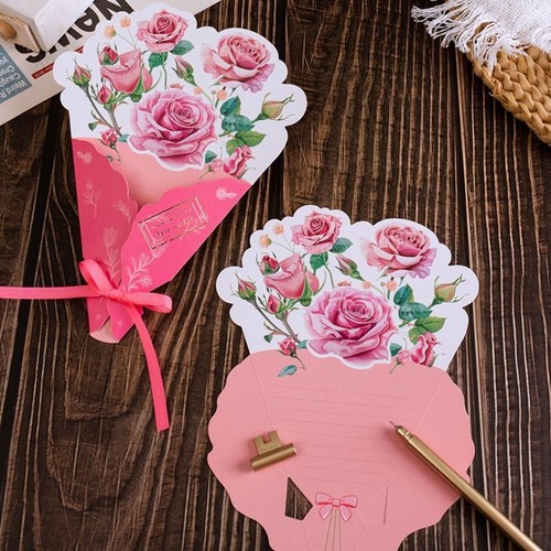 10pcs Carnation Flower Gift Card Folding Thank You Card Valentine's Day - Picture 10 of 20