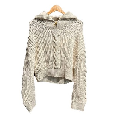 Nanushka Ivory 1/4 Zip Women's Chunky Cable Knit Sweater Size Medium