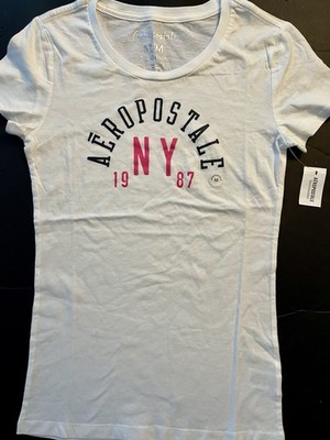 NWT Women s M AEROPOSTALE Cotton White NY Applique Vintage Y2K Shirt Top