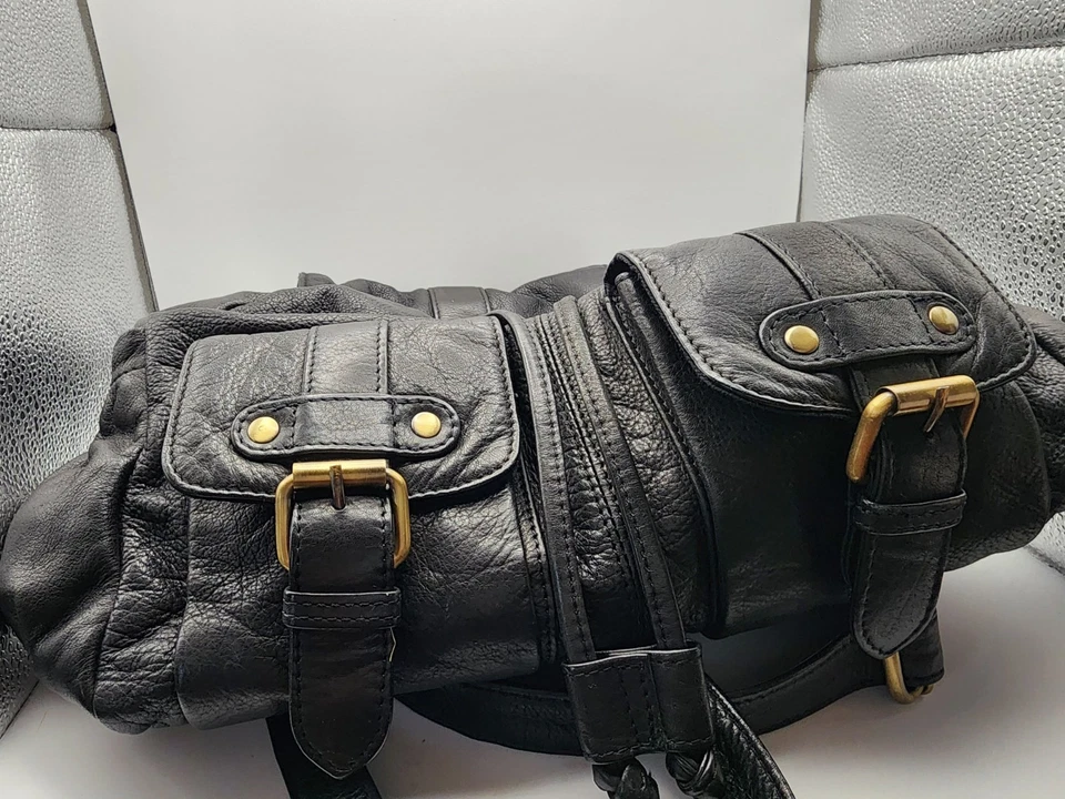 Vintage Sorpresa! Leather Drawstring Women’s Backpack Satchel Bag Black - Image 4 of 4