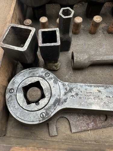 Antique Starrett 443-B Ratchet Wrench Socket Set Circa 1916 Incomplete Wood Box - Picture 11 of 23