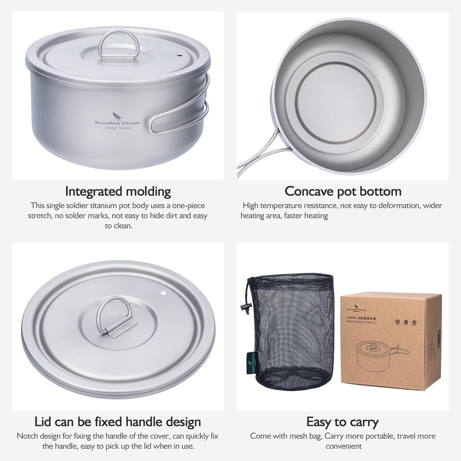 Boundless Voyage Titanium Pot Multifunctional Cooker 1.1 Quarts, Silver 