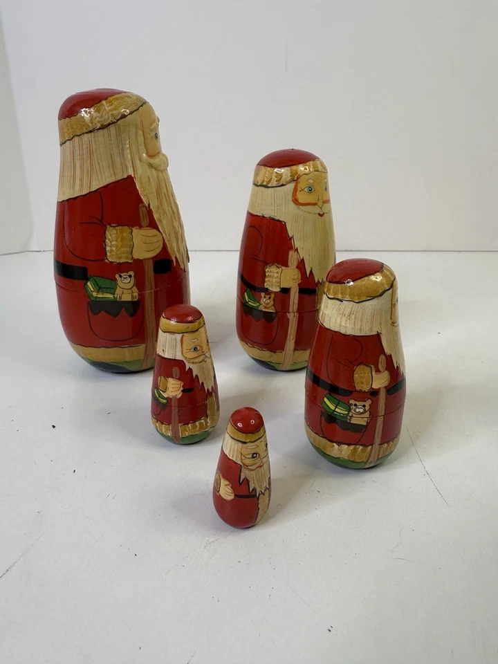 Vintage Christmas Santa Nesting Dolls 5 Pc - Image 4 of 4