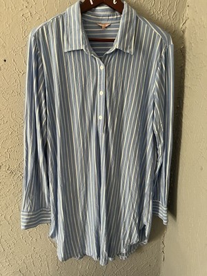 $138 EBERJEY GISELE BOYFRIEND SLEEPSHIRT IN NORDIC STRIPES VISTA BLUE Sz Large
