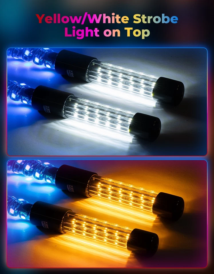 OFERTA 3 PIES Espiral RGB LED Látigo Luces Antena Persecución con Iluminación Estroboscópica y Bases de Resorte Foto 4 de 4