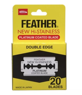 20 Feather Hi-Stainless Platinum Coated Double Edge Blade For Safety Razor Japan