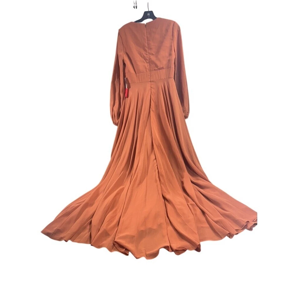 Ieena for Mac Duggal New Long Sleeve Chiffon Gown Terra Cotta Size 6 MSRP $398 - Image 4 of 4