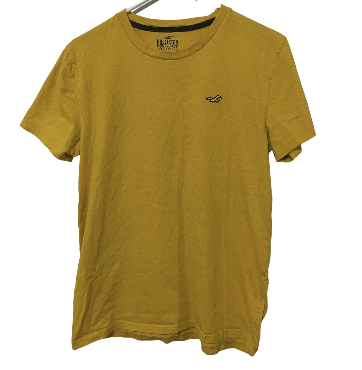 Hollister Shirt Men Medium Yellow Cotton Lightweight Logo Embroidered Casual Tee