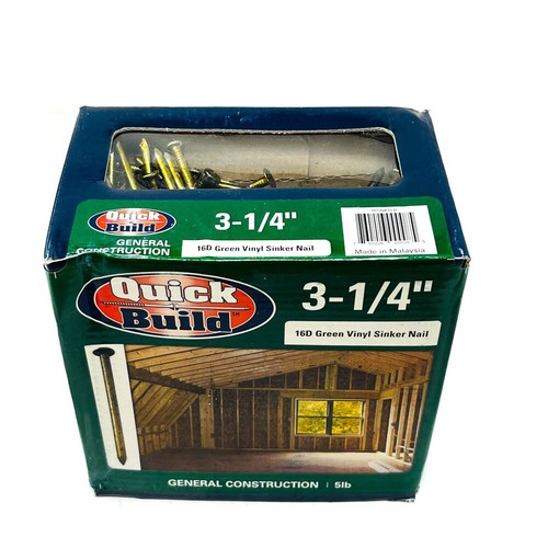 Quick Build 16SNK5LB Construction Green Vinyl Sinker Nails 16d 3-1/4in 5 lb Pack - Picture 2 of 7