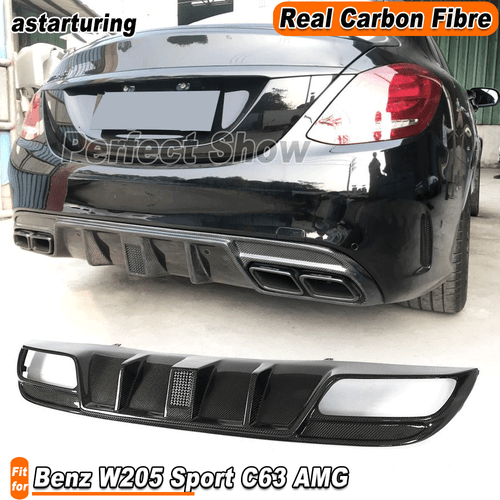 For Benz W205 Sport Bumper C63 AMG 2015-20 REAL Carbon Rear Bumper Diffuser Lip  - Bild 1 von 11