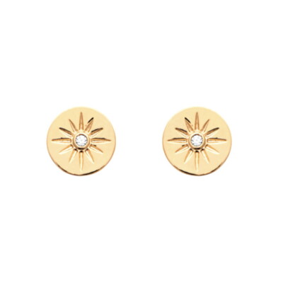KBC - Boucles d'Oreilles Clous Plaqué Or Disque Soleil de Vergina 10mm