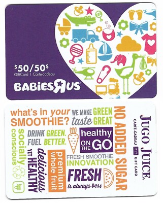 2 collectible JUGO JUICE BABIES R US gift card cards Canada 