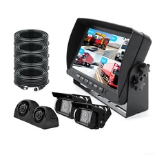 7" Quad Monitor DVR Video Recorder 4CH CCD Camera For Truck Bus Van Semi System