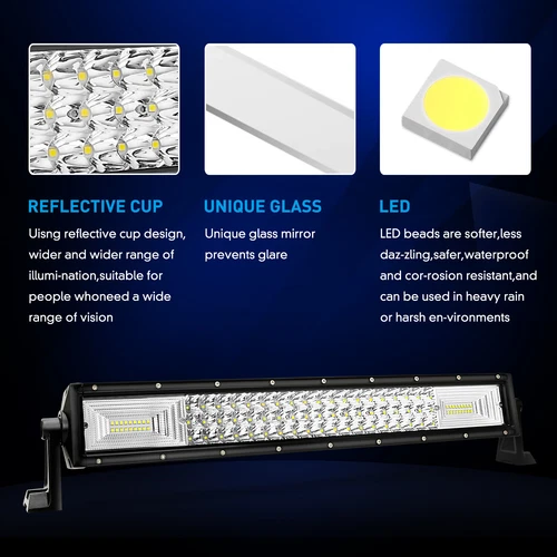 Tri Row 42" +22" LED Lights Bar +4x 4" Pods Combo Kit For Jeep Wrangler JK TJ YJ - Picture 16 of 24