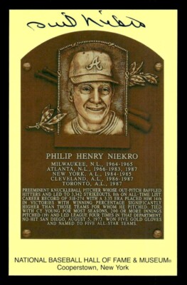 PHIL PHILIP HENRY NIEKRO SIGNED HALL OF FAME PLAQUE POSTCARDS