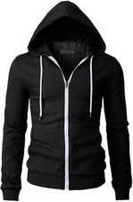 Men's Full Zip Midweight Fleece, Pullover Hooded Sweatshirt Black