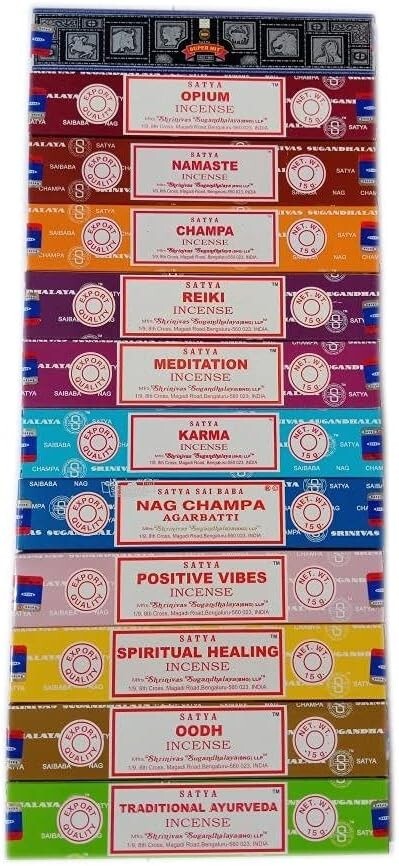 Satya Räucherstäbchen Set 12x15g Indien Incense Nag Champa ausgewählte Agarbatti