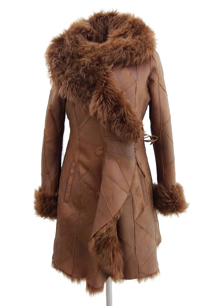 Damen Toscana Lammfelljacke Leona Schokobraun Wintermantel Mit Kapuze