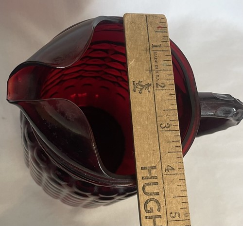 Ruby Red Bubble Glass Pitcher w/Handle Vintage 9.5 inches Great Condition - Picture 10 of 10