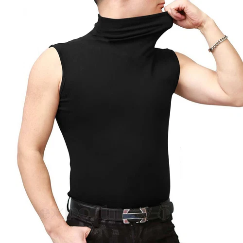 Herren Ärmellos Rollkragen T-Shirt Einfarbig Tank Shirt Thermo Pullover Oberteil Slim Fit - Bild 8 von 15