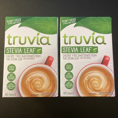 2x Truvia Naturally Sweet Calorie Free Sweetener From The Stevia Leaf 40 Pcks