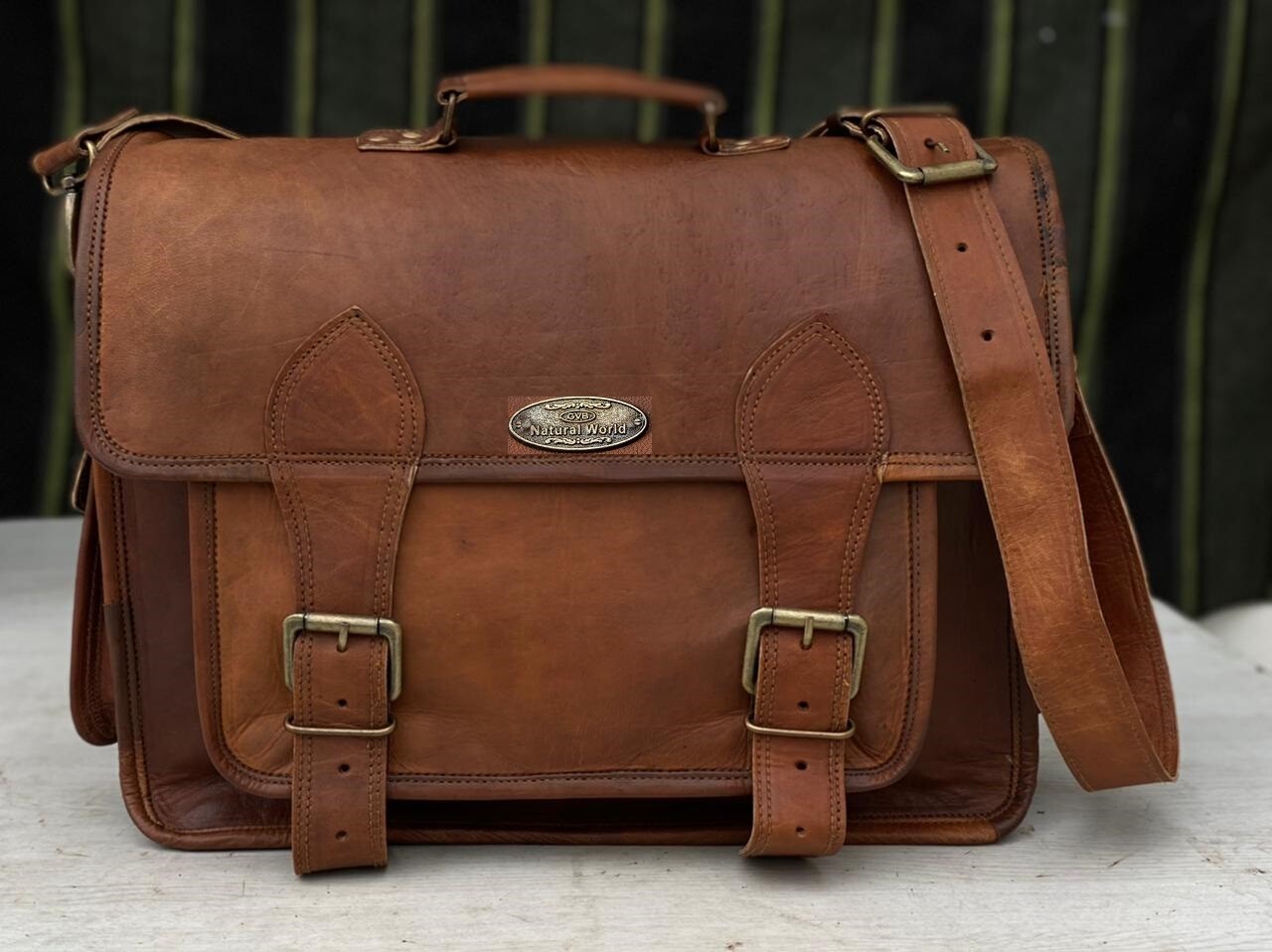 Bolsa Portadocumentos Satchel Briefcase De Cuero Rugged Encerado Marrón 18 Pulg