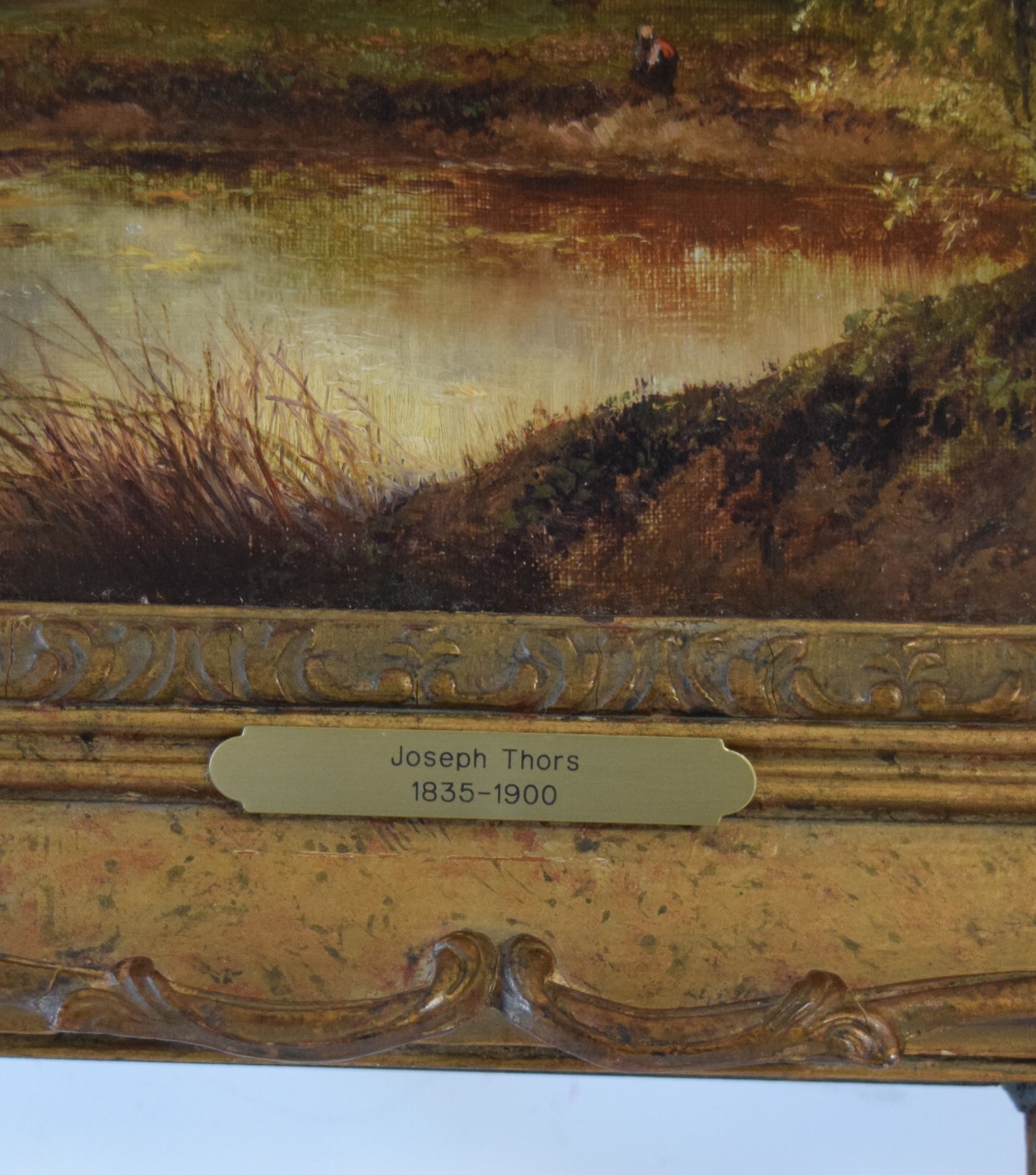 Framed Signed Oil Painting UK Joseph Thors 18351900 Farmers in Field near Pond eBay
