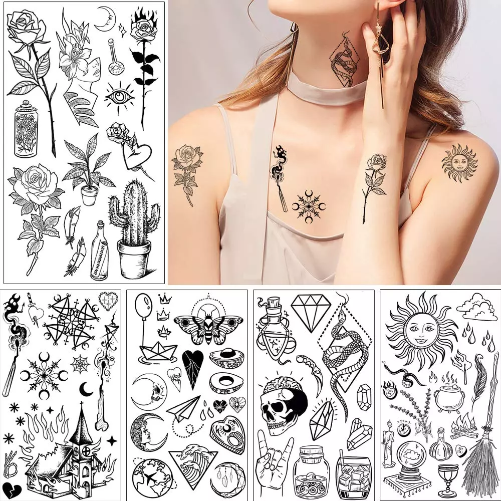 20 Sheets Black Tiny Temporary Tattoo, Hands Face Tattoo Sticker for Men  Women