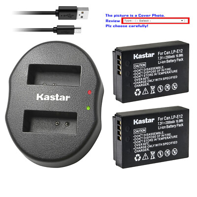 Kastar Battery Oval USB Charger for Canon LP-E12 LC-E12 & Canon EOS M200 Camera