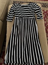 UNBRANDED WHITE BLACK STRIPED STRETCH COTTON BLEND SHIRT DRESS MEDIUM (BL)