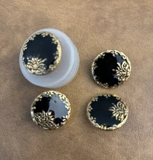 Gold Button w/ Black Enamel-like Center w/Shank Set of Four  24 mm  NEW