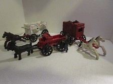 Cast Iron 2 Horse  Wagons Plus Goat  Express Cart Vintage Set of 3