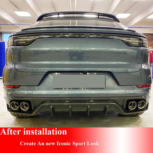 Difusor de parachoques trasero de carbono real divisor de labios adecuado para Porsche Cayenne 2018-2020 - Imagen 3 de 12