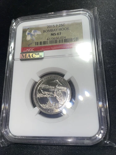 2015 P QUARTER BOMBAY HOOK NGC & MAC MS67 SPOTLESS