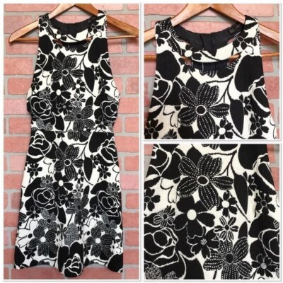 Zara Basic women s dress cut out open back black white floral sleeveless