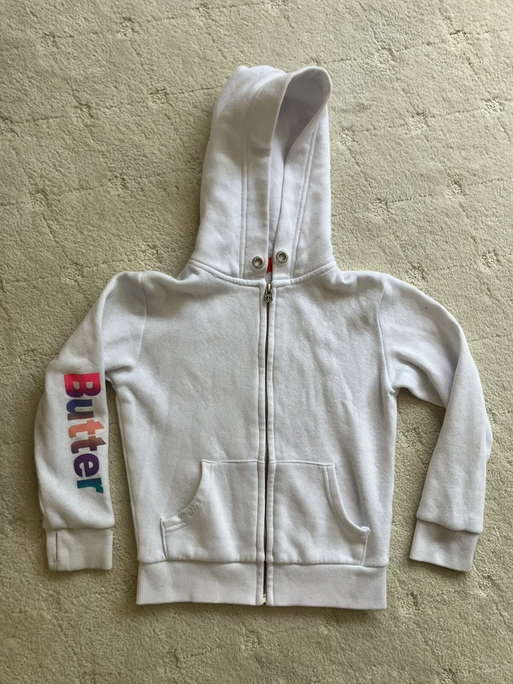 Lote de 2 sudaderas con capucha adornadas súper suaves con mantequilla para niñas talla 4 blanco y negro Foto 4 de 4