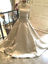 Eve of Milady VINTAGE SILK Bridal ball gown Wedding Dress Gold 8/10 sample