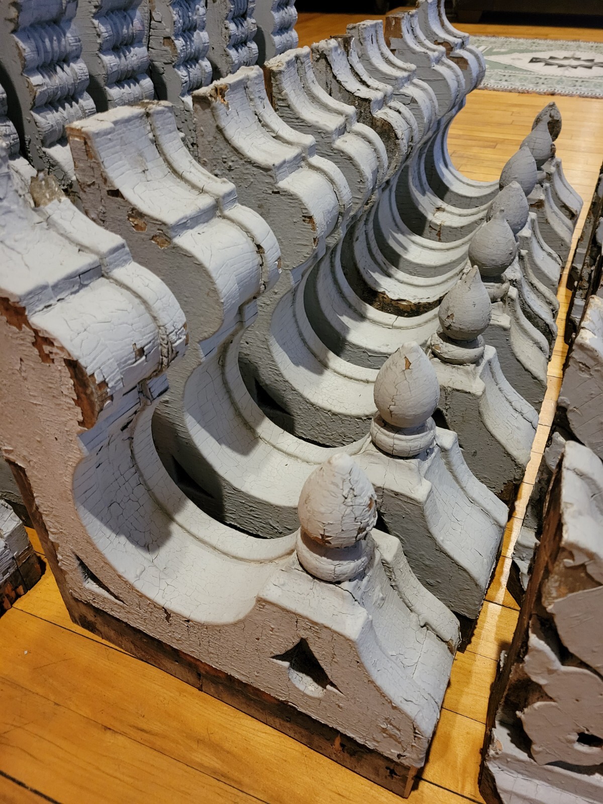 Antique Lot of Chunky Wood Porch Corbels Shabby Light Grey 1890's