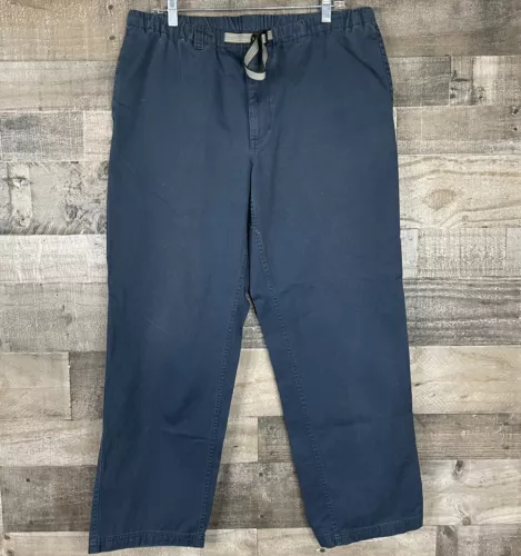 Duluth Trading Pull-On Pants Mens L 30 Navy Blue Belted Relaxed Fit Cotton